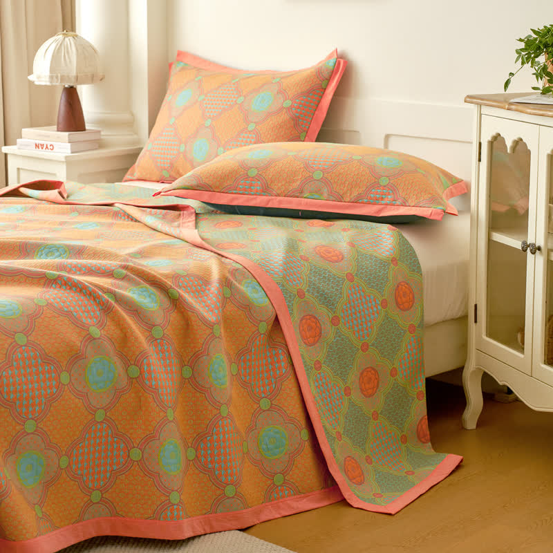 Wendbare Vintage-Steppdecke aus Baumwollgaze und Jacquard