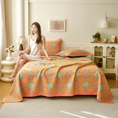 Wendbare Vintage-Steppdecke aus Baumwollgaze und Jacquard