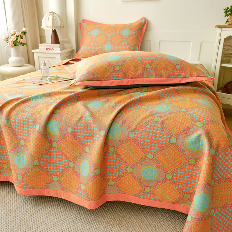 Wendbare Vintage-Steppdecke aus Baumwollgaze und Jacquard
