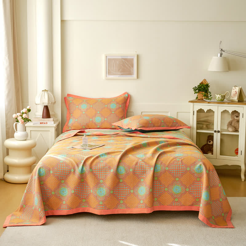 Wendbare Vintage-Steppdecke aus Baumwollgaze und Jacquard