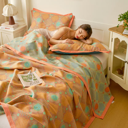 Wendbare Vintage-Steppdecke aus Baumwollgaze und Jacquard