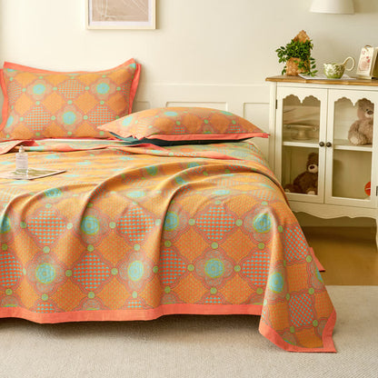 Wendbare Vintage-Steppdecke aus Baumwollgaze und Jacquard