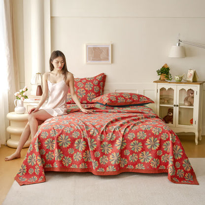 Jacquard-Steppdecke aus garngefärbter Baumwollgaze mit Blumenmuster
