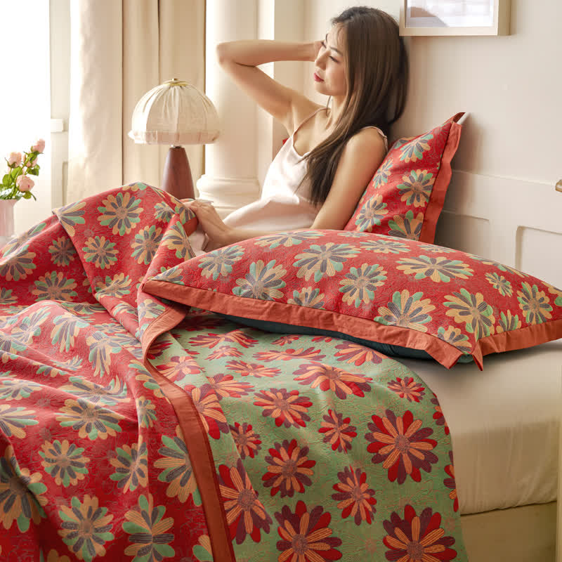 Jacquard-Steppdecke aus garngefärbter Baumwollgaze mit Blumenmuster