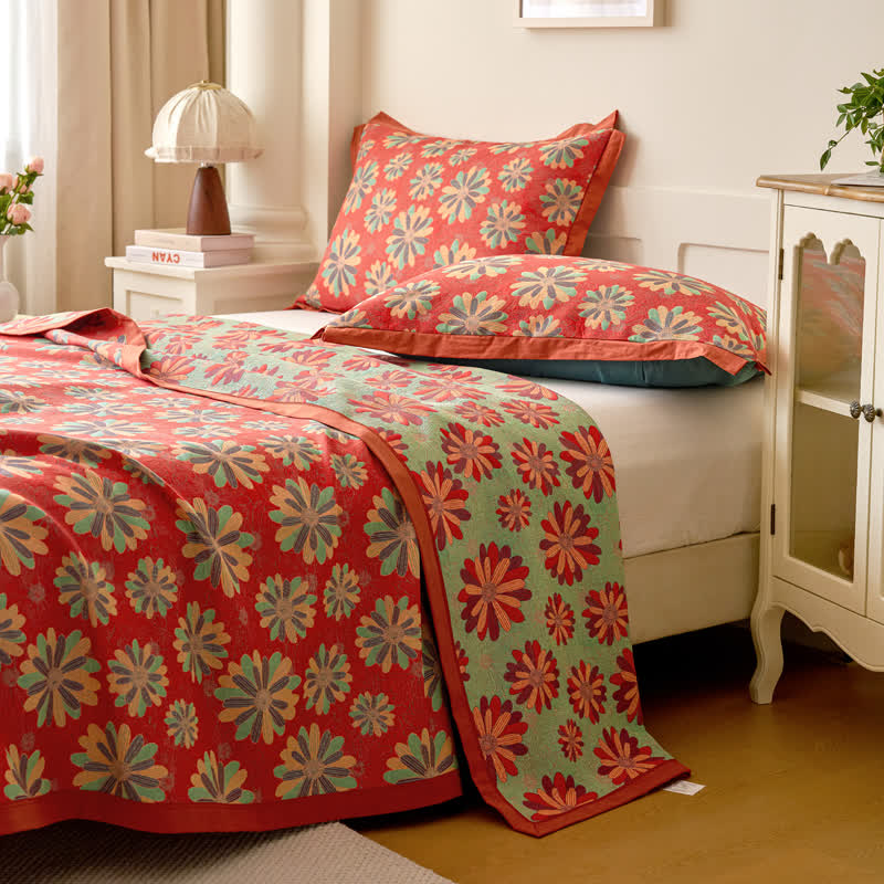 Jacquard-Steppdecke aus garngefärbter Baumwollgaze mit Blumenmuster