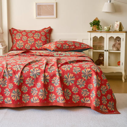Jacquard-Steppdecke aus garngefärbter Baumwollgaze mit Blumenmuster