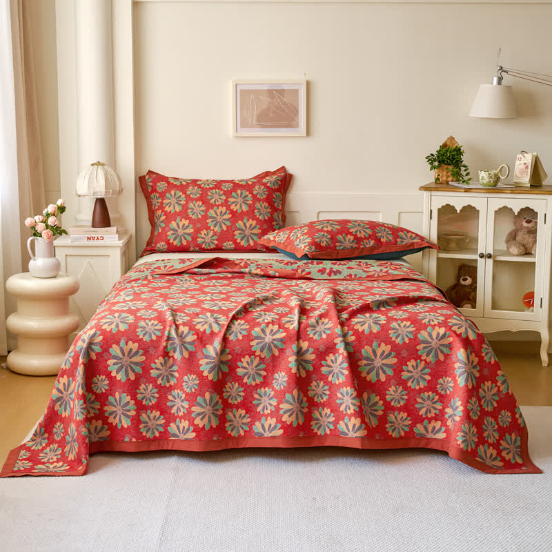 Jacquard-Steppdecke aus garngefärbter Baumwollgaze mit Blumenmuster