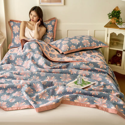 Jacquard-Steppdecke aus garngefärbter Baumwollgaze mit Blumenmuster