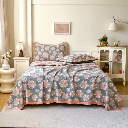 Jacquard-Steppdecke aus garngefärbter Baumwollgaze mit Blumenmuster