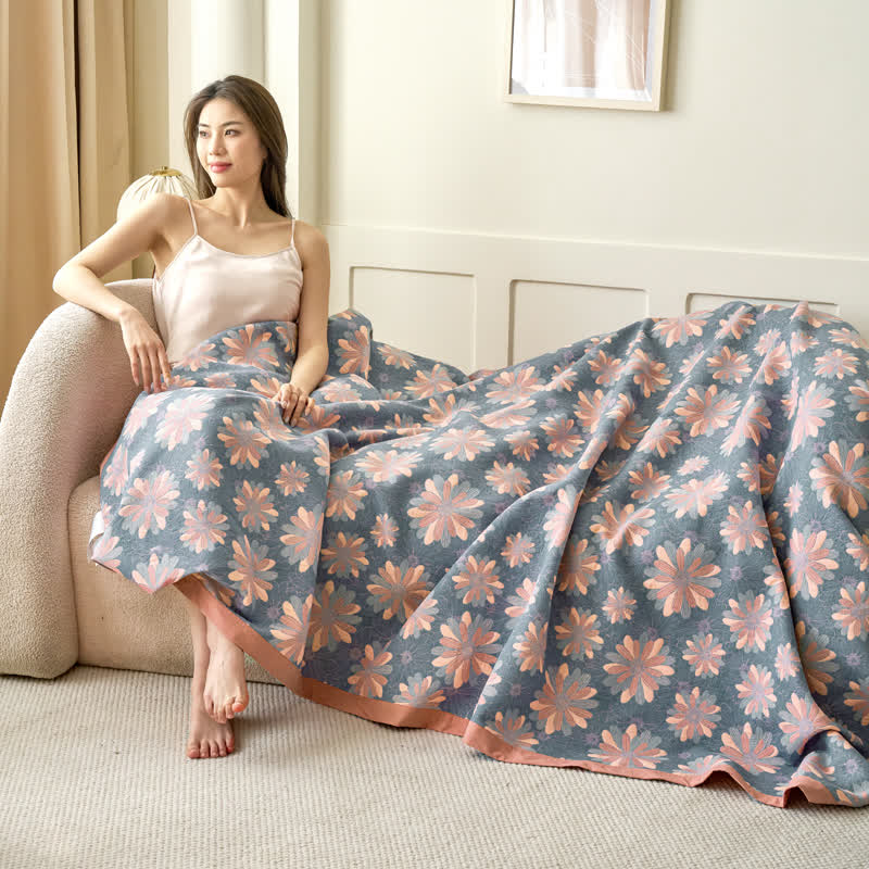 Jacquard-Steppdecke aus garngefärbter Baumwollgaze mit Blumenmuster