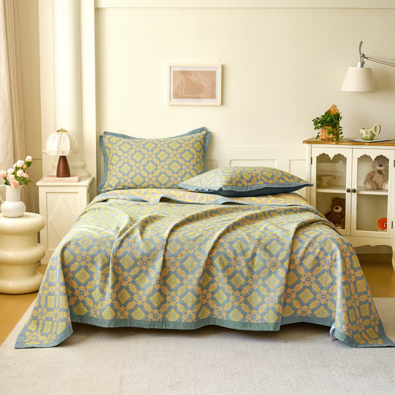 Retro-Steppdecke aus garngefärbter Baumwollgaze im Jacquard-Stil