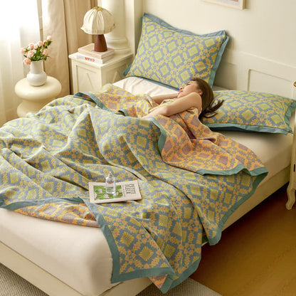 Retro-Steppdecke aus garngefärbter Baumwollgaze im Jacquard-Stil
