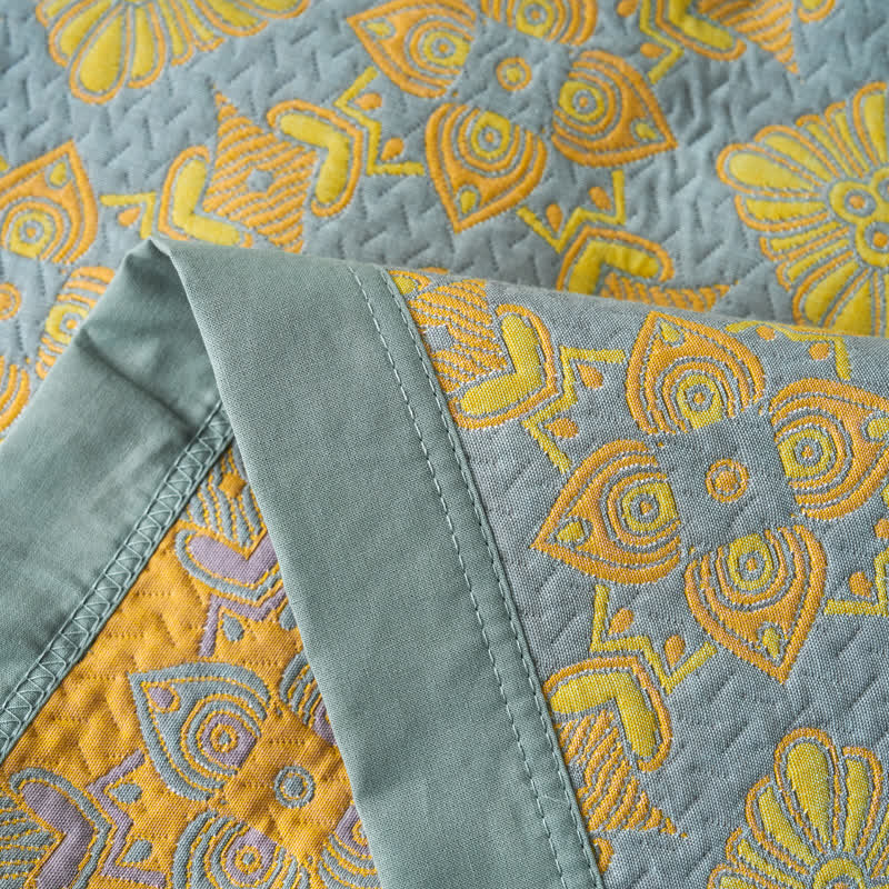 Retro-Steppdecke aus garngefärbter Baumwollgaze im Jacquard-Stil