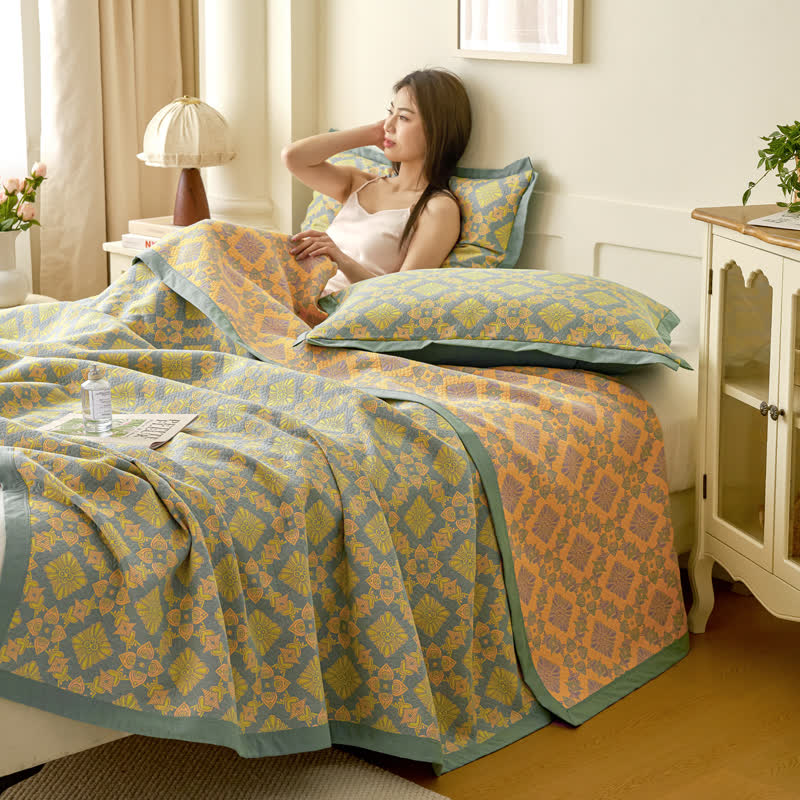 Retro-Steppdecke aus garngefärbter Baumwollgaze im Jacquard-Stil