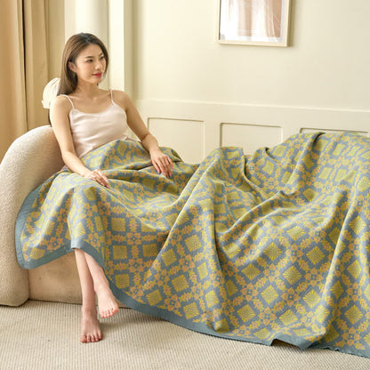 Retro-Steppdecke aus garngefärbter Baumwollgaze im Jacquard-Stil