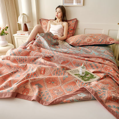 Doppellagige Gaze-Jacquard-Baumwolldecke mit Bärenmotiv