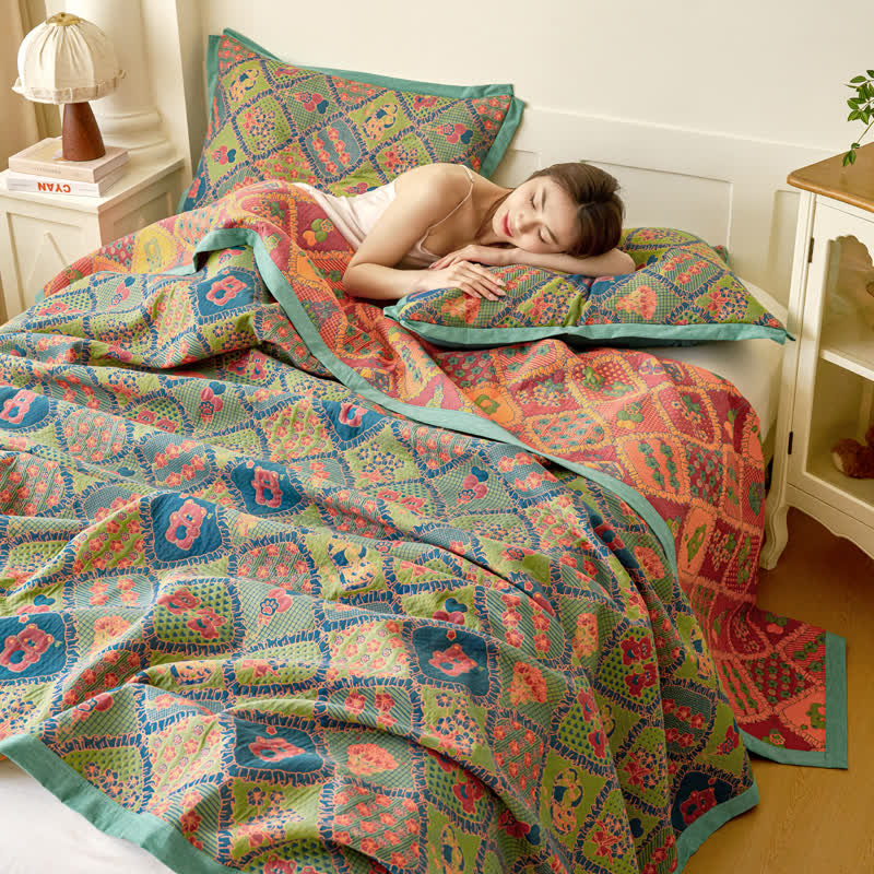 Doppellagige Baumwollsteppdecke mit Jacquard-Gaze und Bärenmotiv