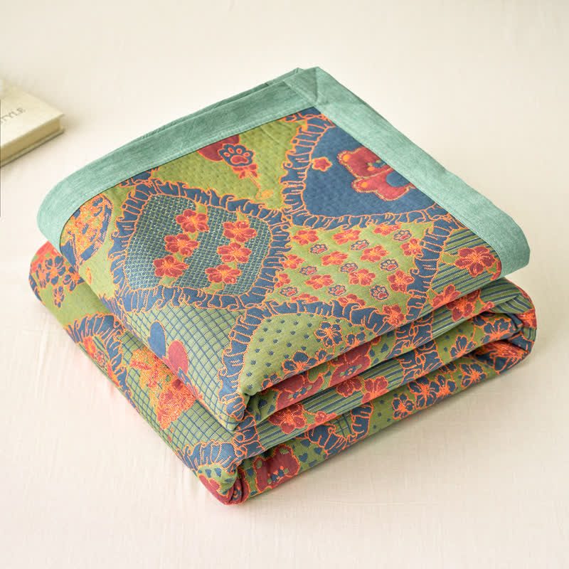 Doppellagige Gaze-Jacquard-Baumwolldecke mit Bärenmotiv