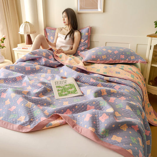 Wendesteppdecke aus Baumwollgaze mit Jacquard-Bär