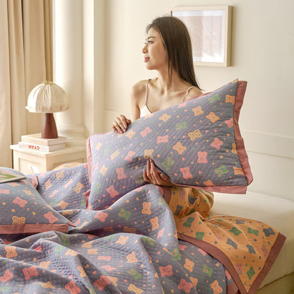 Wendesteppdecke aus Baumwollgaze mit Jacquard-Bär