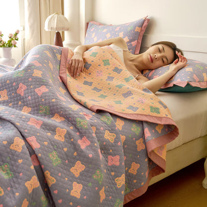 Wendesteppdecke aus Baumwollgaze mit Jacquard-Bär