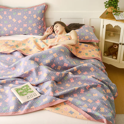 Wendesteppdecke aus Baumwollgaze mit Jacquard-Bär