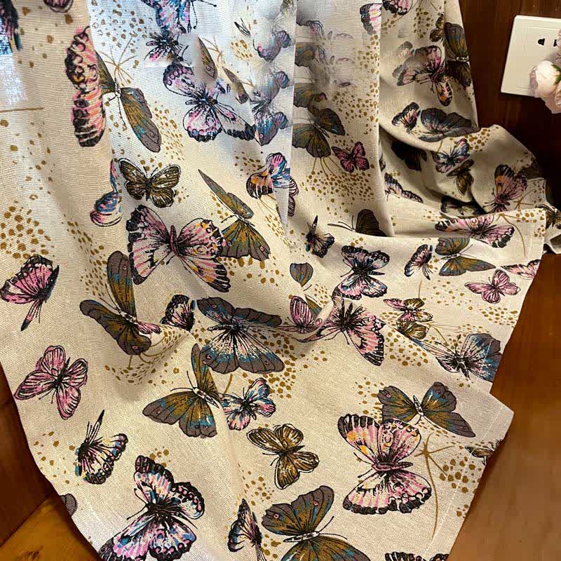 Rustikaler Vorhang aus Baumwollleinen mit Schmetterlingsdruck