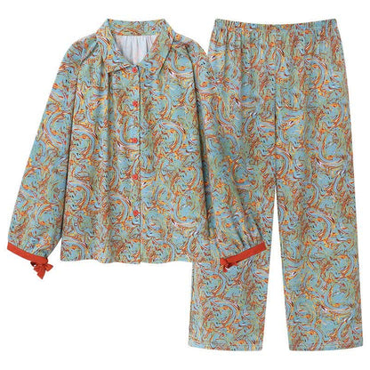 Orange-rotes Loungewear-Set mit langärmeligem Liniendruck