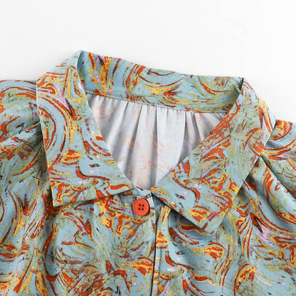 Orange-rotes Loungewear-Set mit langärmeligem Liniendruck
