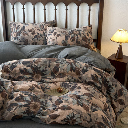 Garngefärbtes Bettwäscheset aus Baumwolle mit Jacquard-Blumenmuster (4-teilig)