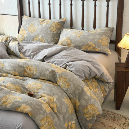 Bettwäscheset aus Baumwollgaze mit neutralem Blumenmuster (4-teilig)