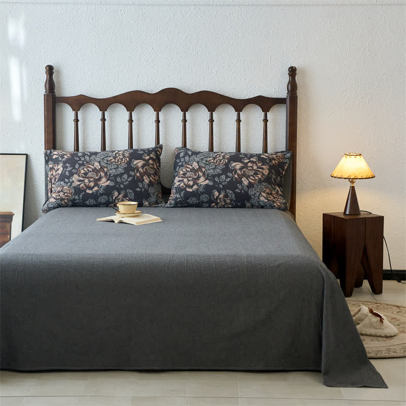 Retro-Bettwäscheset aus Baumwollgaze-Jacquard mit Blumenmuster (4-teilig)