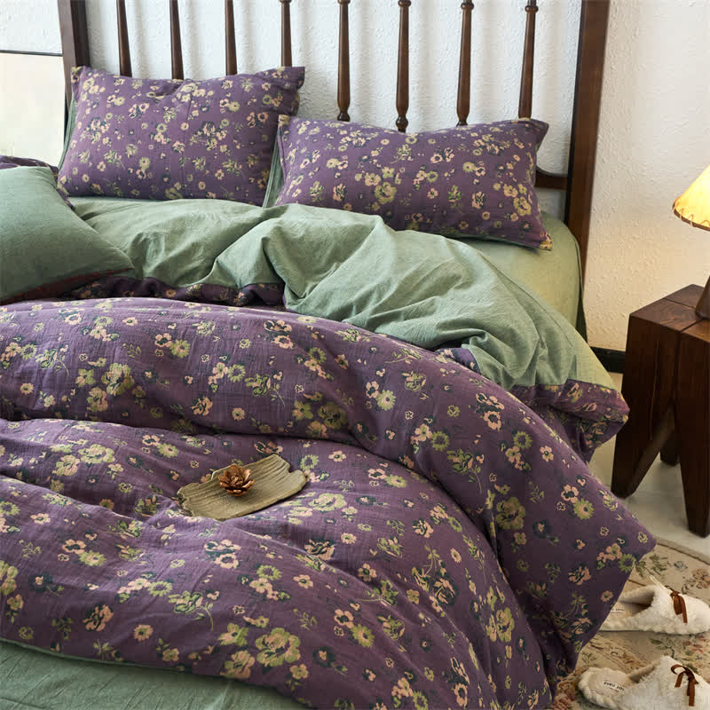 Bettwäscheset mit Jacquard-Gaze und Blumenmuster (4-teilig)
