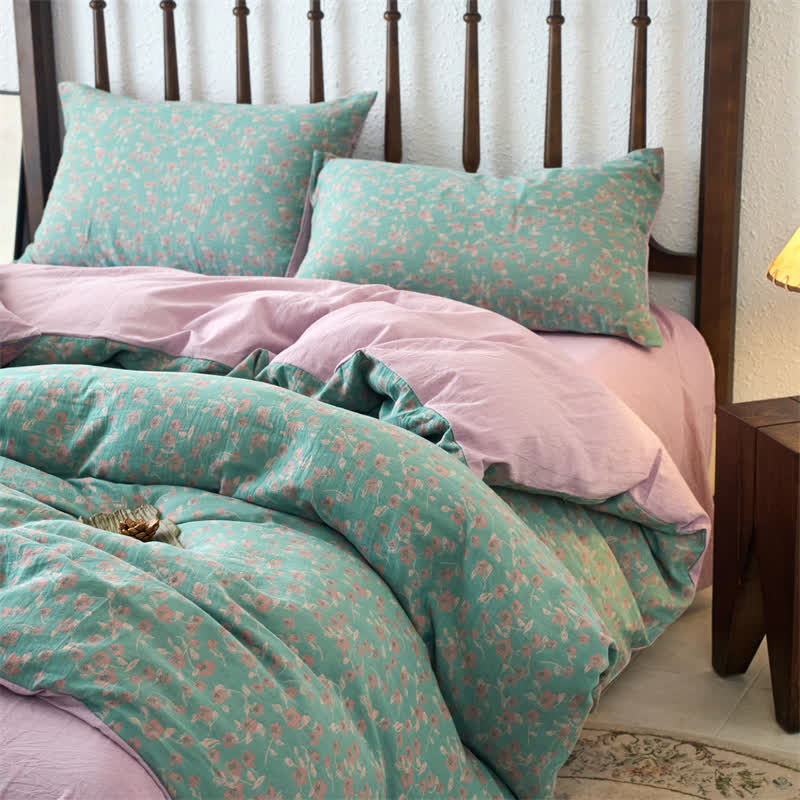 Bettwäscheset mit Jacquard-Blumenmuster und Gaze (4-teilig)