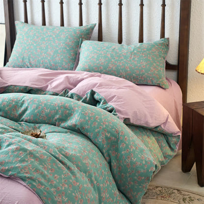 Bettwäscheset mit Jacquard-Blumenmuster und Gaze (4-teilig)