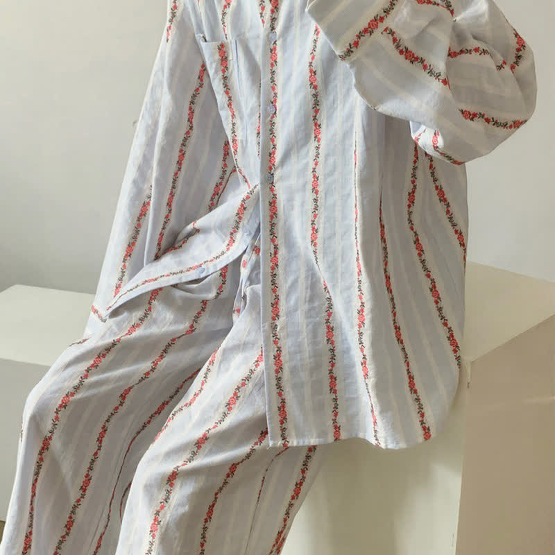 Loungewear-Set mit Vintage-Blumenstreifen in Übergröße