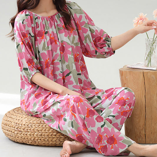 Loungewear-Set mit Blumenmuster und botanischem Muster in Übergröße
