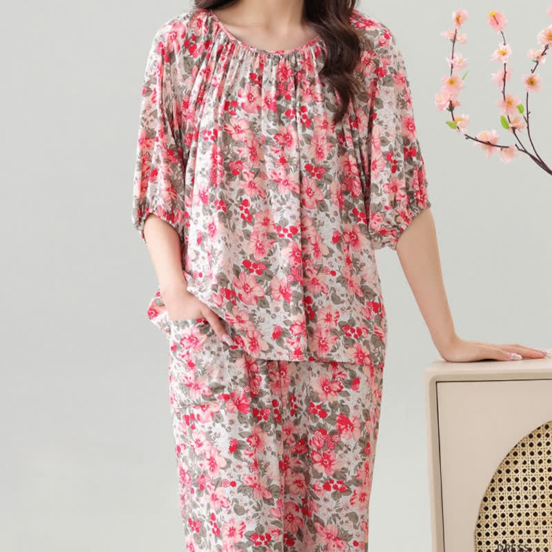 Loungewear-Set mit Blumenmuster und botanischem Muster in Übergröße