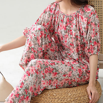 Loungewear-Set mit Blumenmuster und botanischem Muster in Übergröße
