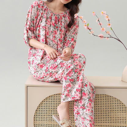 Loungewear-Set mit Blumenmuster und botanischem Muster in Übergröße
