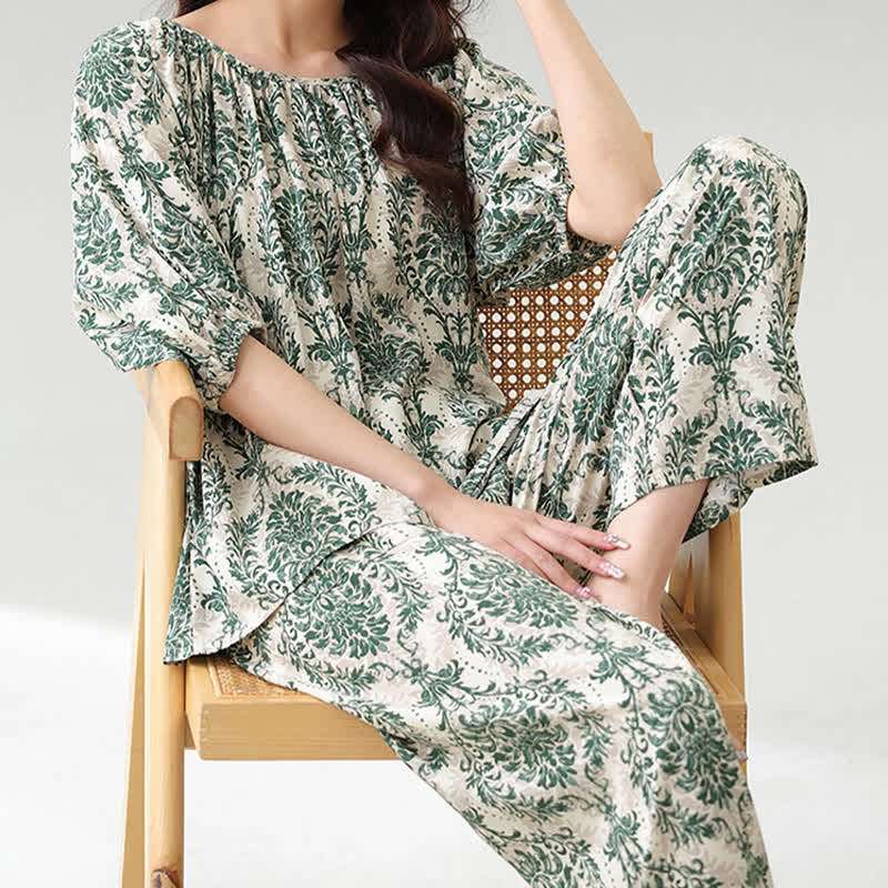 Loungewear-Set mit Blumenmuster und botanischem Muster in Übergröße