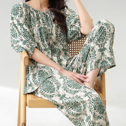 Loungewear-Set mit Blumenmuster und botanischem Muster in Übergröße