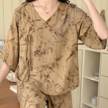 Branch – Loungewear-Set mit mittellangen Ärmeln und Spritztinte