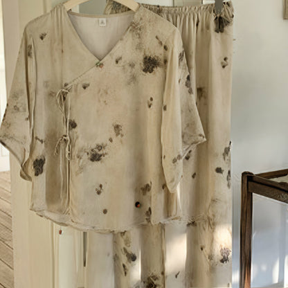 Branch – Loungewear-Set mit mittellangen Ärmeln und Spritztinte