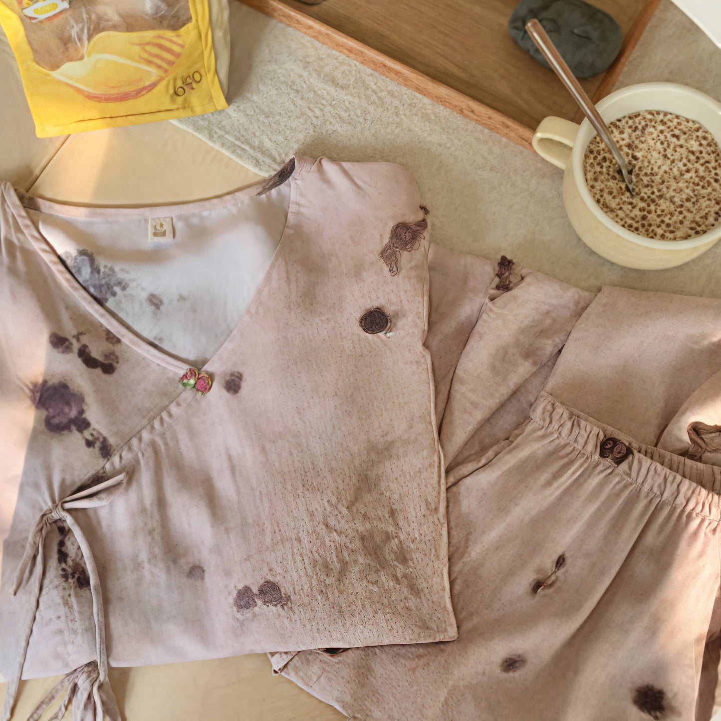 Branch – Loungewear-Set mit mittellangen Ärmeln und Spritztinte