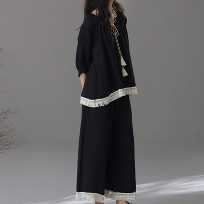 Lockeres Loungewear-Set aus Bambus-Baumwolle mit Quasten