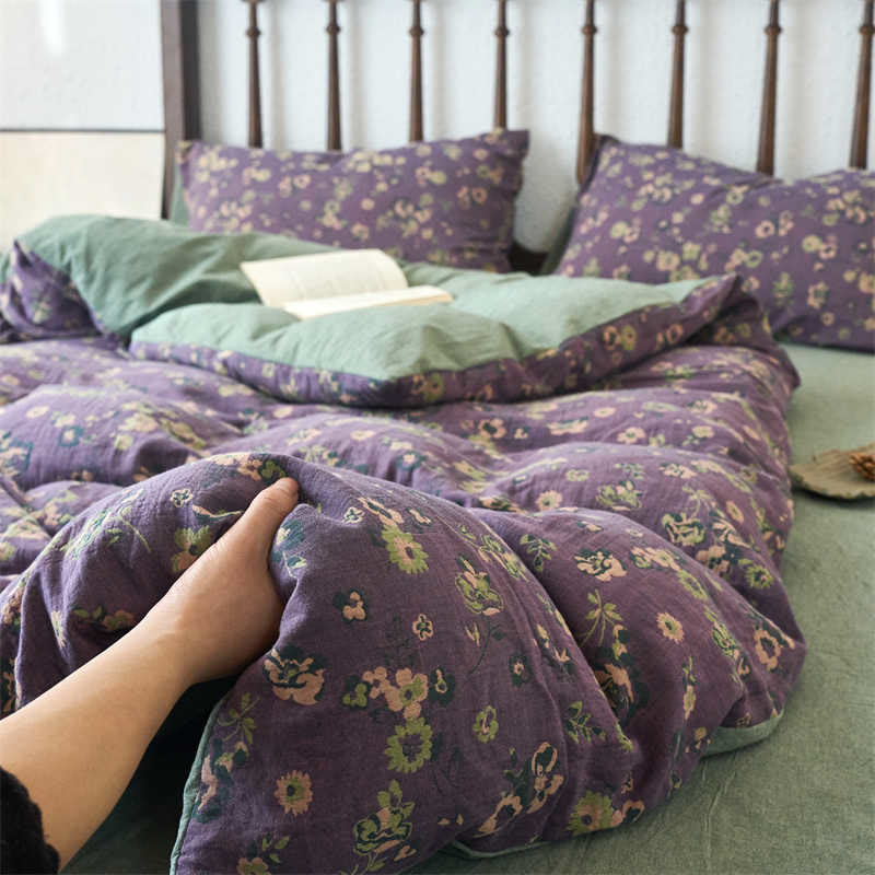 Bettwäscheset mit Jacquard-Gaze und Blumenmuster (4-teilig)