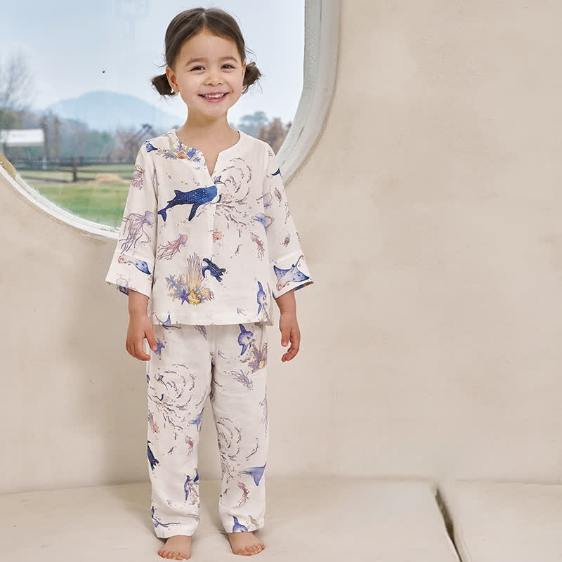 Eltern-Kind-Pyjama-Set aus Bambusfaser „Underwater World“
