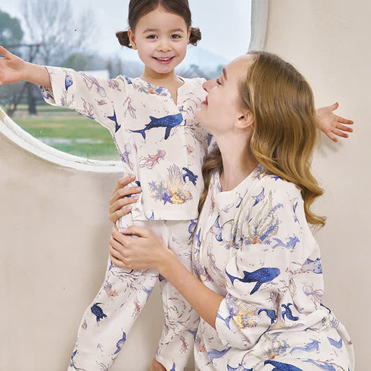 Eltern-Kind-Pyjama-Set aus Bambusfaser „Underwater World“