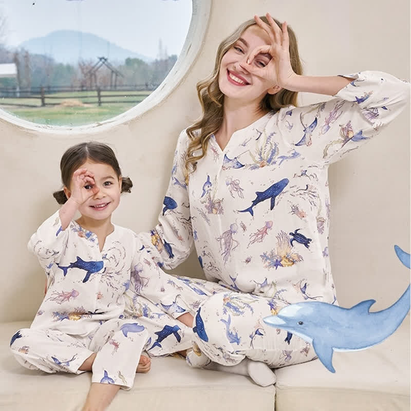 Eltern-Kind-Pyjama-Set aus Bambusfaser „Underwater World“